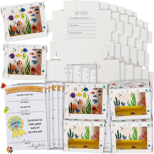 Fun Express Color Your Own Desk Pet Ocean Habitat with Adoption Certificates - VBS Vacation Bible School Supplies/Decor - 12 Pieces