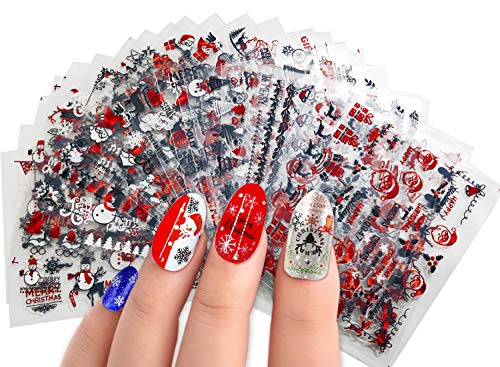 Weihnachten Nagel Sticker, 24 Blatt 3D Weihnachten Selbstklebende Nagelsticker für Frauen, Mädchen, Kinder, Perfekt für DIY Nagelstudio (Stil1) Cover