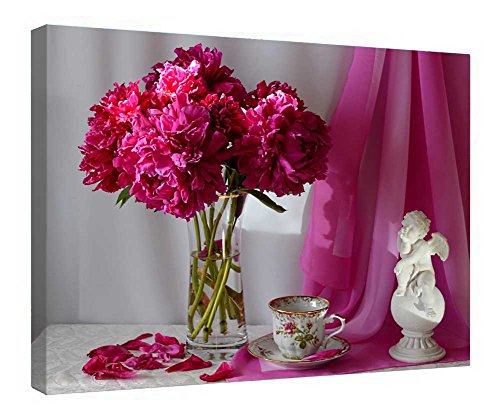 Tableau pivoines cadre en bois pour une déco de salon zen
