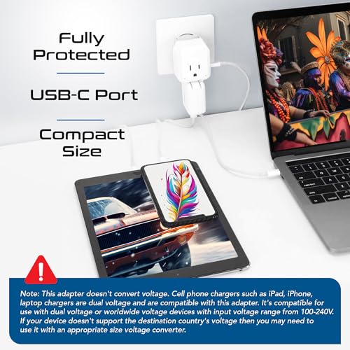 Image of Ceptics World Travel Plug Adapter Set, Safe USB-C 3.0-2 USA Socket,30W PD & QC - Compact & Powerful - Use in Europe Includes Type A, B, C, E /F, G, I SWadAPt Attachments (PAK-30-WS)