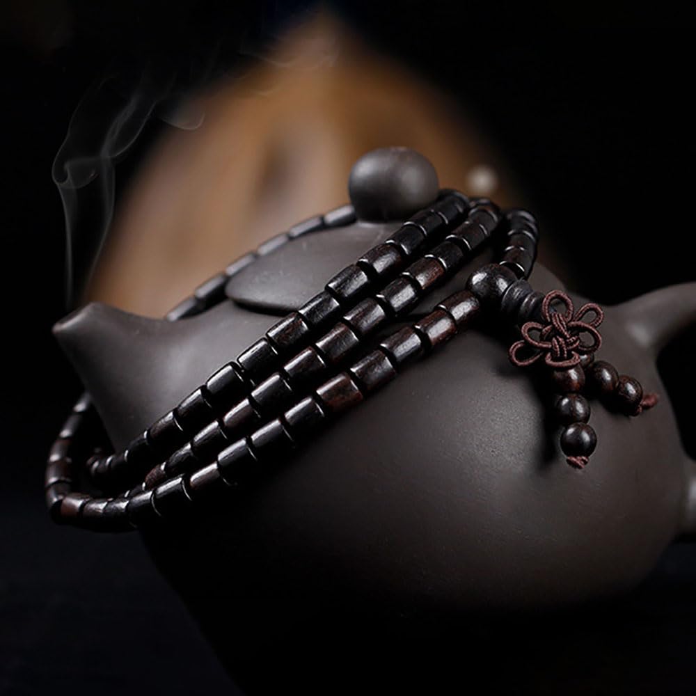 ZXQUEGF Accessori per la Meditazione, Collana in Legno, Rosario di Buddha, 108 Perline di Ebano Naturale, 8 mm