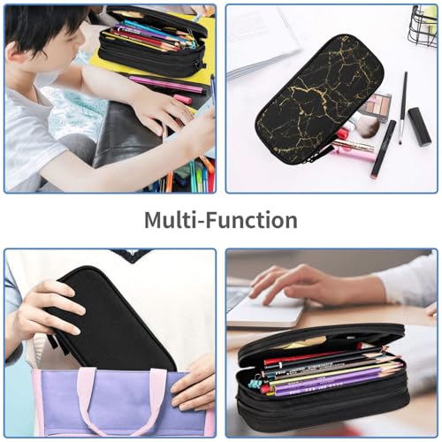 Image of Perinsto Black And Gold Marble Texture Pencil Case Big Capacity Multi Compartment Stationery Box Pencil Pouch Holder Desk Organizer For School Office Home