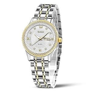 OLEVS Womens Watches Small Face Ladies Watches for Women with Day Date Diamond Silver Gold Two Tone Stainless Steel Waterproof Analog Reloj para Mujer Classic Fashion Dress Quartz Womens Wrist Watch