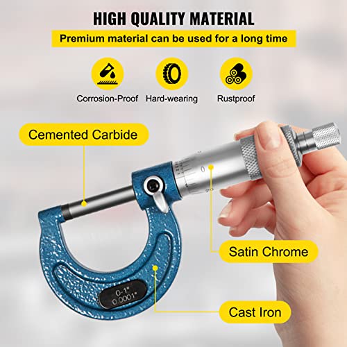 VEVOR Buiten Micrometer Set, 0-4" Metrisch Buiten Micrometer, 0,0001" Buitendiameter Micrometer Set, 4-delige Beugelmeetschroef, Legering Externe Micrometer Set, Lasergeëtste Set met Passende Koffer - Image 6
