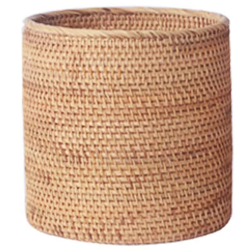 Koolouispoper Handmade Rattan Trash Can, Cylinder Storage, Desktop Trash Can, Rattan Trash Can Storage Basket (20CM)