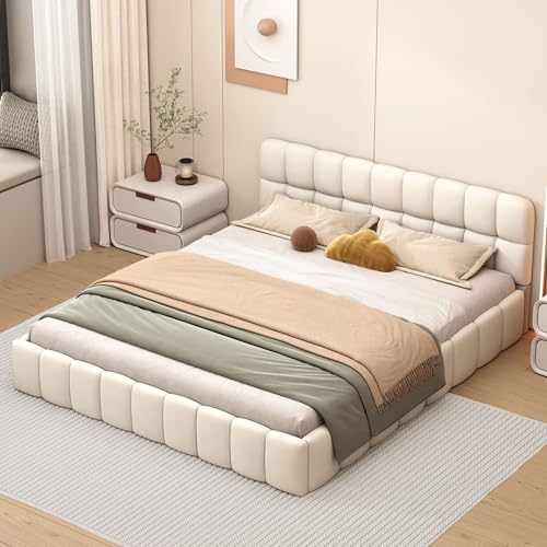 YGHQAP Cama tapizada de burbujas de 140 x 190 cm, cama doble con espacio de almacenamiento, estructura de cama con cajón, cama para adolescentes, cama plana para invitados con somier, lino, sin