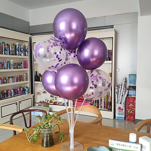 Image of ZJDHPTY 4Set Purple Balloon Stand Table Centerpieces Party Decor | Birthday Decorations Graduation Retirement Bridal Shower Wedding Anniversary Halloween New Years Eve Party Supplies