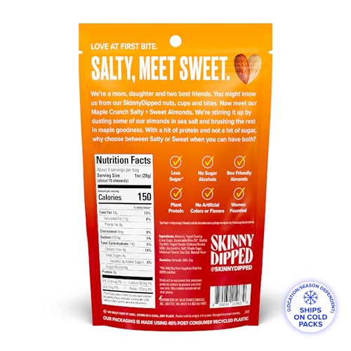 Image of SkinnyDipped Salty + Sweet Maple Almond Crunch, Healthy Snack, Plant Protein, Gluten Free, 4 oz Resealable Bags, Pack of 5
