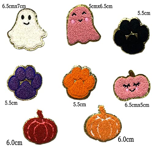 Halloween Pumpkin Ghost Skull Appliques Glitter Gold Rim Chenille Iron On Patches Embroidery Patch Towel Sticker For Clothing Diy Bag Caps Hat Badge Stickers (Style 2 （16Pcs）) #TOP1