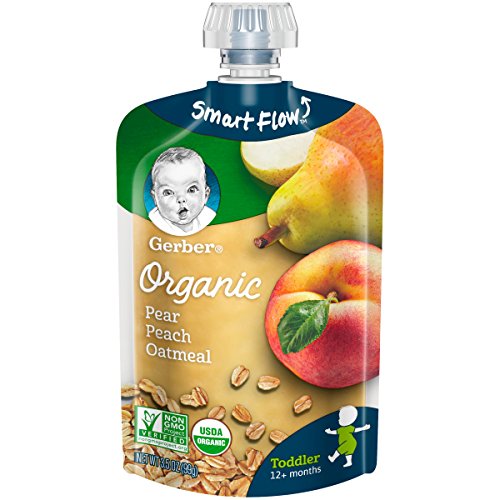 Gerber Organic Purees, Pear, Peach & Oatmeal Toddler Food, 3.5 Ounce Pouch (Pack of 12)