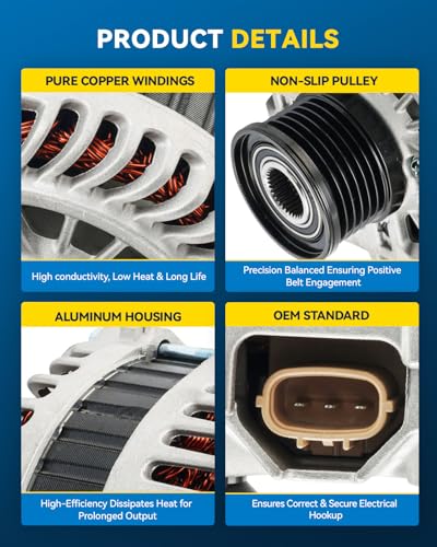 Image of PHILTOP New 11343N Alternator Compatible with Nissan 2007-2010 Sentra 2.0L, 2005-2006 Sentra 1.8L, 2007-2008 Versa, 2009 Versa 1.8L, 2013-2014 NV200, 110A Automotive Alternator