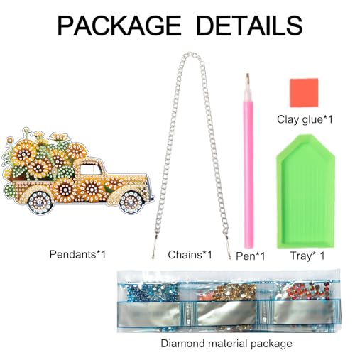 Image of AiYuanzsh Sunflower Car Diamond Painting Pendant Kit, 5D DIY Acrylic Rhinestone Diamond Art Hanging Ornament with Chain, Paint by Number Decorative Art for Wall, Home Decor Gift for Adults