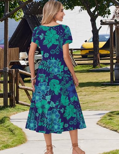 Image of Zeagoo Women Summer Midi A Line Dress Short Sleeve Casual Flowy Tiered Beach Long Sundress with Pockets 2026 Vacation Travel