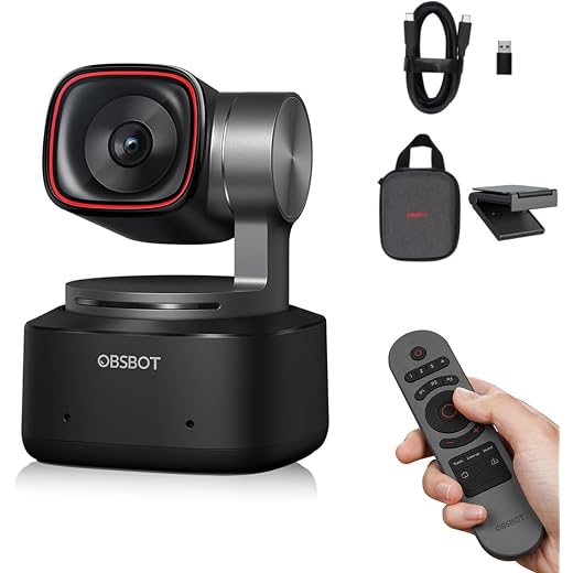 OBSBOT Tiny 2 AI-Powered PTZ 4K Webcam 1/1.5" CMOS 4X Faster Focusing USB 3.0 10x Faster Data Transmission Voice Control, W Tiny Smart Remote 2