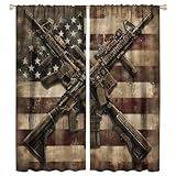 TOWINSFB Gun USA Flag Blackout Curtains for Bedroom Living Room, American Flag Patriotic Military Thermal Insulated Room Darkening Curtain- 2 Panels 45' L x 42' W