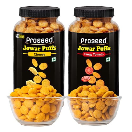Image of Proseed Jowar Puffs (Cheese & Tangy Tomato) | 150g x 2 Packs (Total 300g) | Slow Roasted & 100% Veg | No Refined Flour, Sugar & Trans-Fat | Gluten Free | No Palm Oil | Healthy Millet Snacks