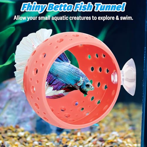Image of Fhiny Betta Tunnel, Aquarium Betta Fish Hideout with Suction Cup Fish Tank Tunnel Shrimp Cave Aquarium Decor Fish Tank Accessories for Small Fish Shrimp Betta Guppy Hiding Resting (Orange)
