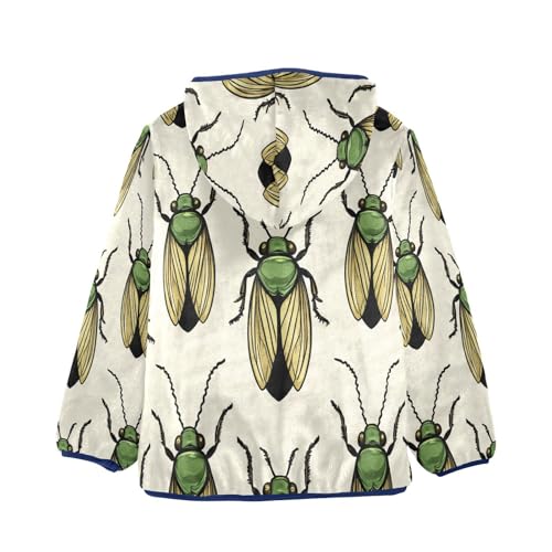 Green Bugs Pattern Print Toddler Fleece Jacket Girl Boys Hooded Fleece Jacket Coat Warm Outwear Zip-up 3-10T2