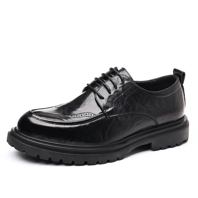 Mens Classic Oxfords Dress Shoes, Lace-up Business Comfortable Chunky Heel Soft Bottom Dress Casual Work Office Formal Derby Shoes