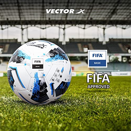 Image of Vector X 32 Panels Thunder FIFA Basic Hand Stitched Football | Rubberized Outer Core with Glossy Finish Training Ball|Match | Sports | Playing | Practice for Adult, Men & Boys Size 5 (White Blue)