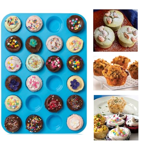 xutong 2pcs Mini Muffin Pan 24 Cups, Silicone Cookies Cupcake Bakeware Tin Soap Tray Mould Non Stick, Dishwasher Safe - Image 4