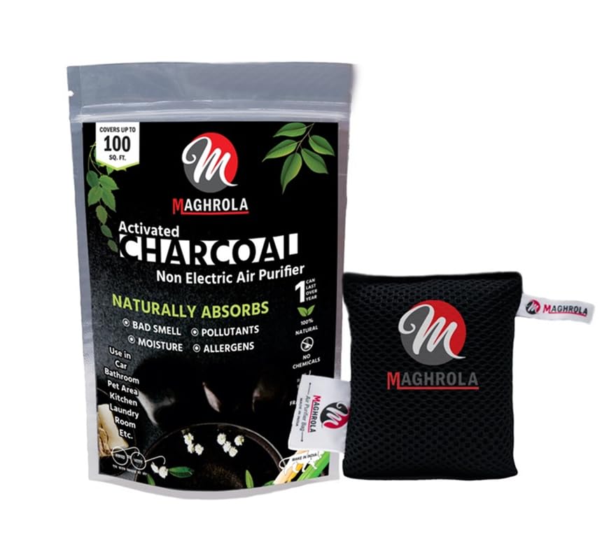 MAGHROLA Non Electric Air Purifier Natural Activated Coconut Charcoal Bag,Dehumidifier & Air Purifier For Car,Home Air Purifier and Freshener for Refrigerator, Shoes,Car,Wardrobe,Kitchen [ 250gm ]