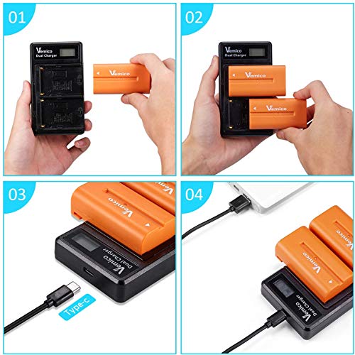 Vemico NP-F550 Batteria Caricabatterie Kit 2 x