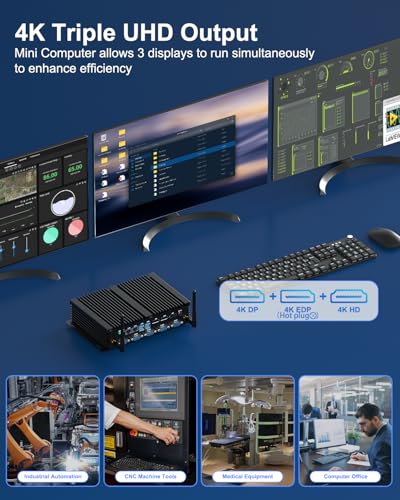 Image of WEIDIAN Fanless Industrial Mini PC Core i5 8250U Win11 Mini Desktop Computer 64GB RAM 1TB SSD 2TB HDD, 6xCOM(RS232 RS485) 4K 3xDisplays(HD+DP+EDP) 2xLAN 8xUSB LPT WiFi&BT Linux Auto Power On