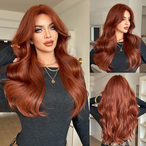 Novastel Ginger Orange Human Hair Wigs for Women Long Voluminous