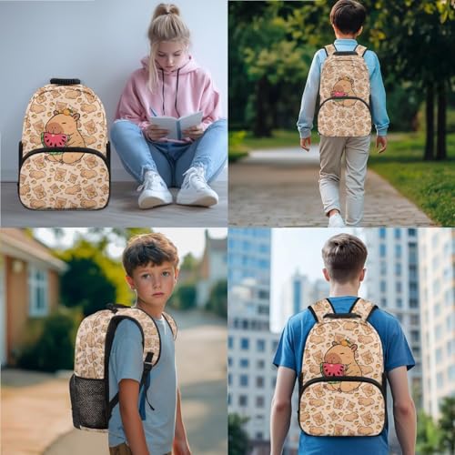 Capybara Print Backpack Set for Kids, 3 in 1 Backpack with Lunch Box and Pencil Case for Boys, 17 Inch Bookbag for Girls, Back to School Supplies2