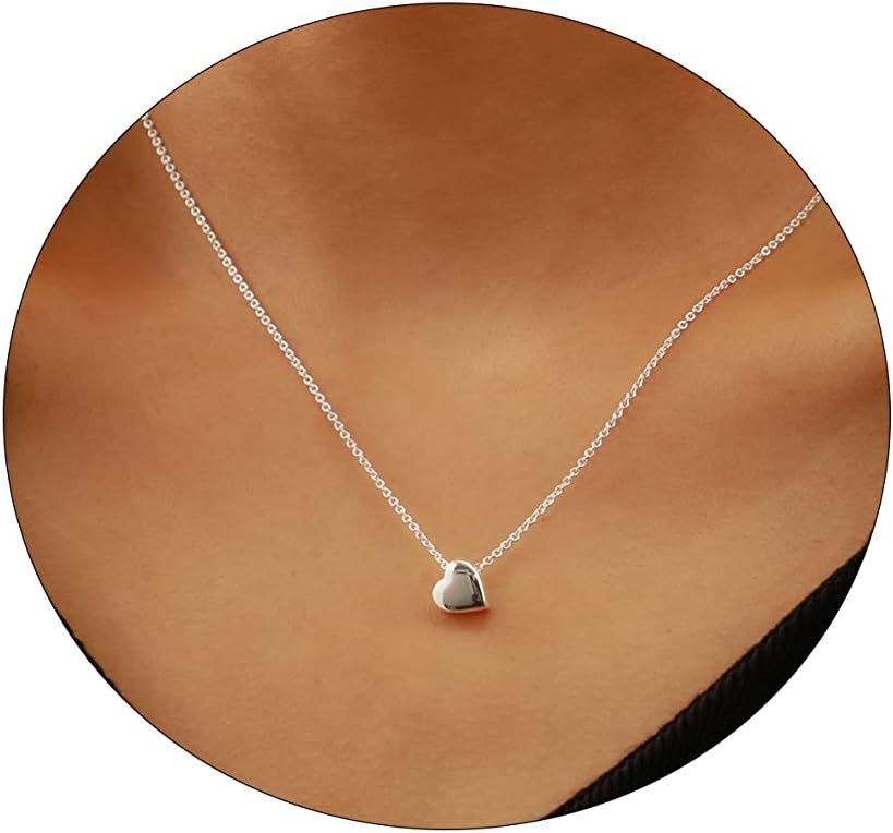 LEXODYDainty Heart Necklace Tiny Heart Pendant Choker Necklaces Small 14k Gold Plated Cute Open Heart Chain Necklace for Women Minimalist Jewelry Necklace Gifts for Her, Brass, No Gemstone