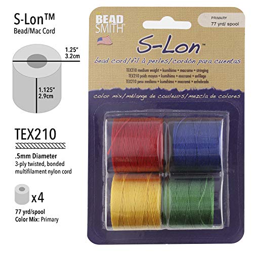 The Beadsmith S-Lon Bead Cord - .5 mm Twisted Nylon Cord for Stringing 4-Pack, Primary Mix, TEX210, 77 Yards per Spool - Image 4