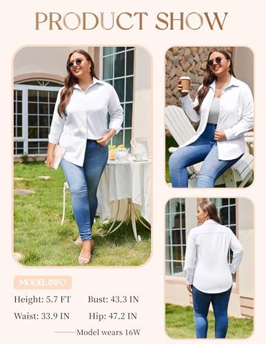 Plus Size Women's Long Sleeve Button Down Casual Work Shirt - Image 2