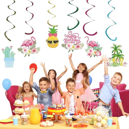 Image of Hawaiian Hanging Swirl - 24PCS Party Decorations for Boys Kids SummerTheme Birthday Party Supplies Hawaiian Hanging Spiral Garlands Ceiling Decor (Hawaiian Luau)