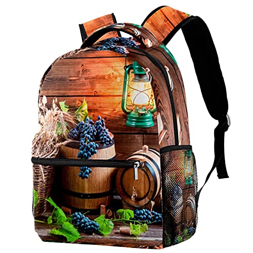 Sac à dos de voyage pour campus avec motifs raisin et porte-bouteille