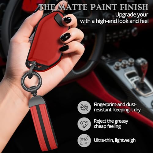 Image of for Kia Key Fob Cover Accessories,Matte TPU Material, with a Cute Leather Keychain,for Telluride,Carnival,K5 gt line,K5,Forte,K4,Sorento, Sportage and Other Models. (Matte Red, Model-1)