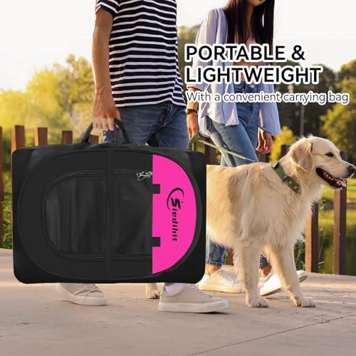 Image of Siedihit Dog Cat Playpen, Large Puppy Pet Playpen, Dog Crate Tent Cage Indoor /Outdoor, Portable Pop Up Dogs Kennel Playpen with Carrying Case for Dogs /Cats /Rabbits, Hot Pink