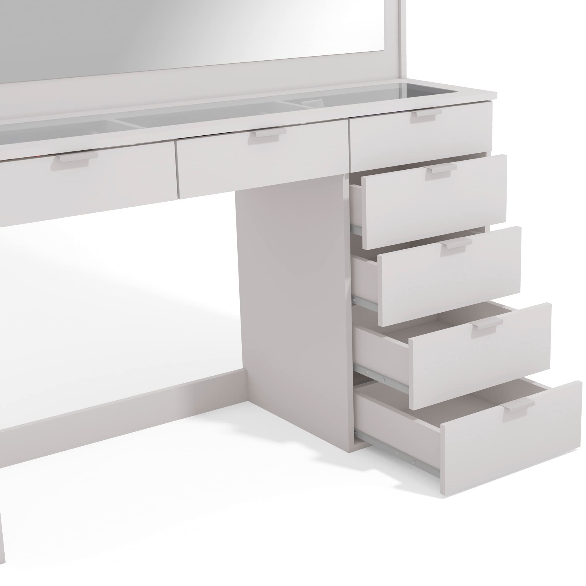 Buy Boahaus Jane Dressing Table, Glass Top, 07 Drawers (White) Online