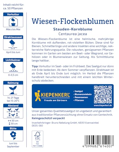 Kiepenkerl Wiesen-Flockenblumensamen Stauden-Kornblume 1061400 - heimische Wild- und Schnittstaude für Beete und Gärten - Pflanzensamen, Blumenmischung, Saatgut