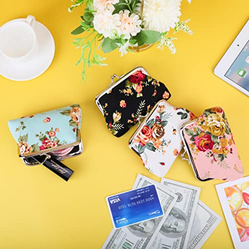 Image of Oyachic 4 Packs Coin Pouch Canvas Card Purse Clasp Closure Rose Pattern Wallet Christmas Birthday Gift 4.7 inchL X 3.5 inch H inch (4 pack Rose)