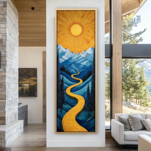 YUSUZHU Quadro lungo e stretto, tela alta e sottile, arte naturalistica, arte verticale, quadro su tela incorniciato per ufficio, stanze o corridoio (20x60 cm/cornice interna)