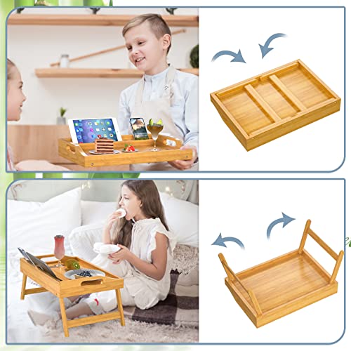 Bed Tray Table With Handles Folding Legs,Bamboo Breakfast Food Tray With Media Slot,Use As Platter,Laptop Desk,Snack,Tv Tray Kitchen Serving Tray #TOP3