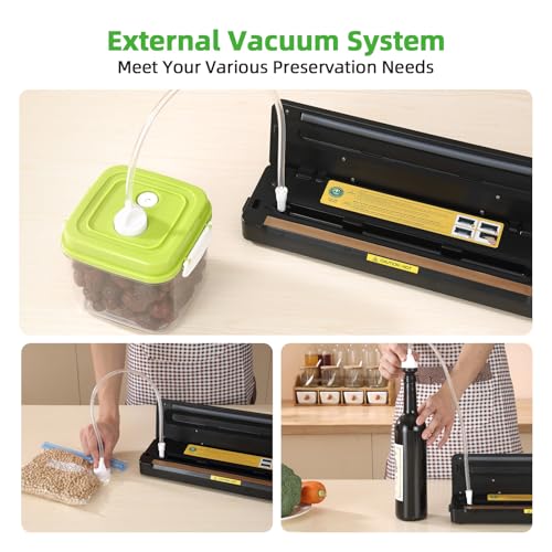 Image of Vacuum Sealer Machine | Powerful 85kPa Suction | Bags and Cutter Included | Compact One-Touch Automatic Food Sealer with External Vacuum System | Preserve Freshness, Prevent Freezer Burn
