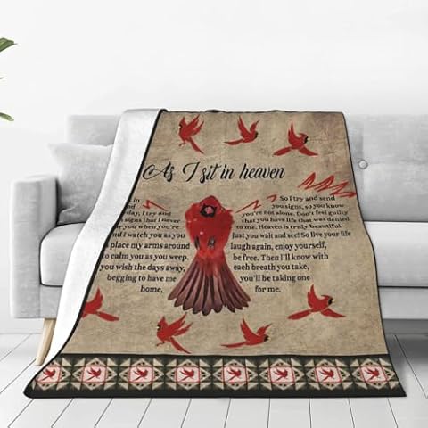 Red Cardinal Blanket Heaven Cardinal Decor Throw Blanket Gifts for Girls Boys As I Sit in Heaven Couch Bedding Super Warm Soft Plush Lightweight Fleece Flannel Blanket for Kids Adult Men Women 60"X50" Cover