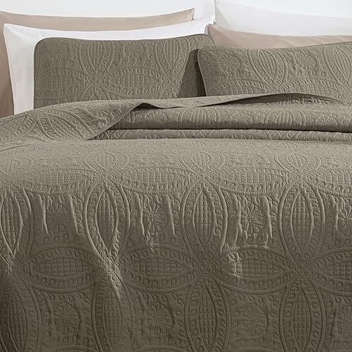 Image of Chezmoi Collection Austin 3-piece Oversized Bedspread Coverlet Set (Queen, Taupe)