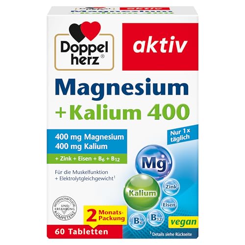 Doppelherz Magnesium + Kalium - 400 mg Magnesium und 400 mg Kalium pro Tagesportion in einer Tablette - vegan - 60 Tabletten