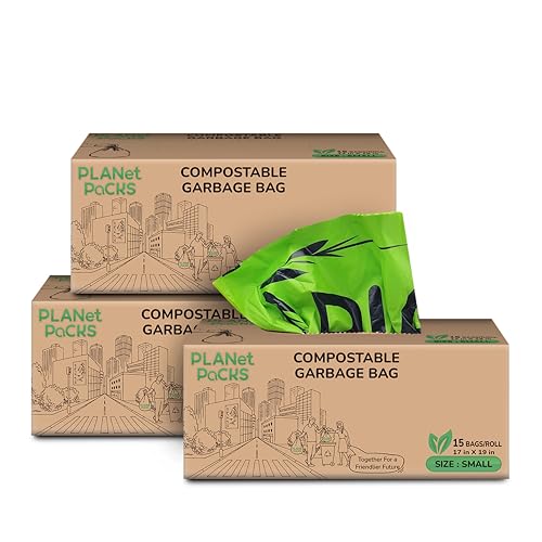 Image of Compostable Garbage Bags | Small (17 * 19 inches) | Pack of 3 (45 pcs) | Green Color | 100% Compostable & Biodegradable Garbage Bags | Leak-Proof & Heavy Duty