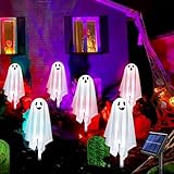 GMAULEE Halloween Ghost Pathway Lights with Stakes, 6PCS Solar Light Ghost Decorations, Waterproof Outdoor Lights for Yard, Lawn, Driveway, Halloween Decor (White)
