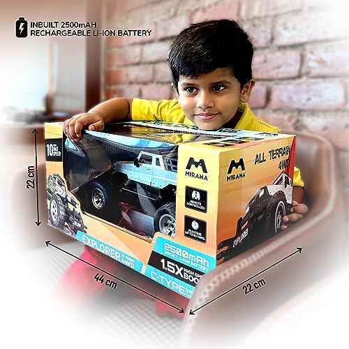 Image of Mirana 4WD Remote EXPLORER C-Type USB Rechargeable RC Car | Off Road Rock Crawler Monster Truck ATV 4x4 Wheel Drive High Speed With Proportional Racing Car Gift for Boys Girls Kids (Silver)