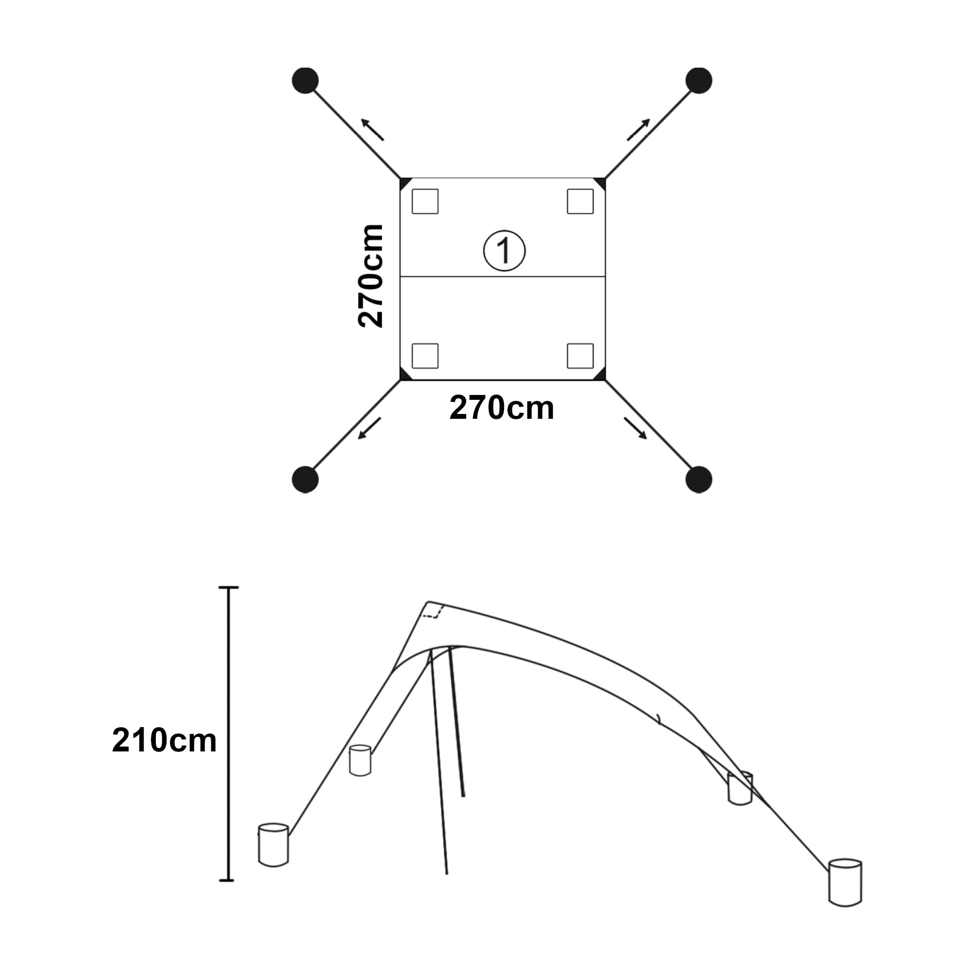pro.tec Bernheze namiot plażowy żagiel przeciwsłoneczny z 2 aluminiowymi słupkami i 4 wypełnianymi workami z piaskiem, dach przeciwsłoneczny 270 x 270 x 210 cm, szary